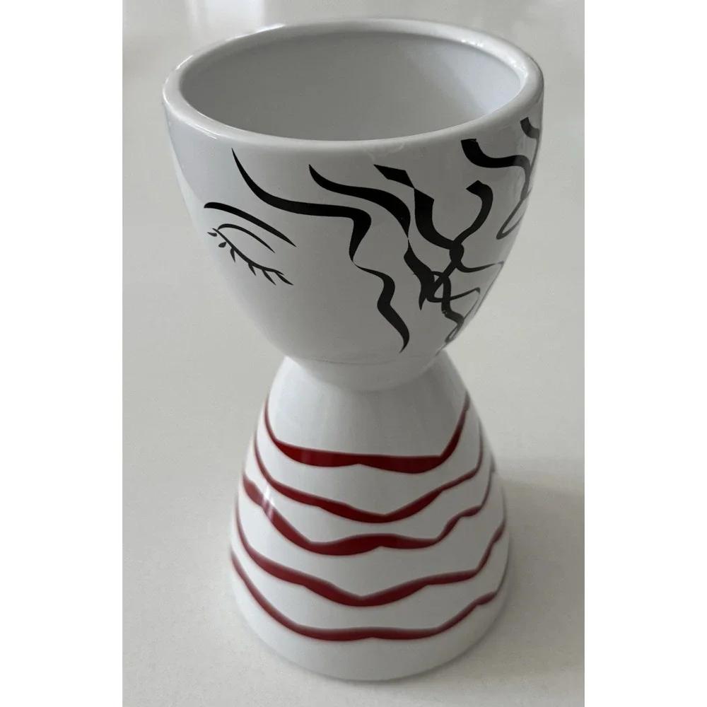 Lady Head Large Vase Planter Ceramic‎ White Black Red 9